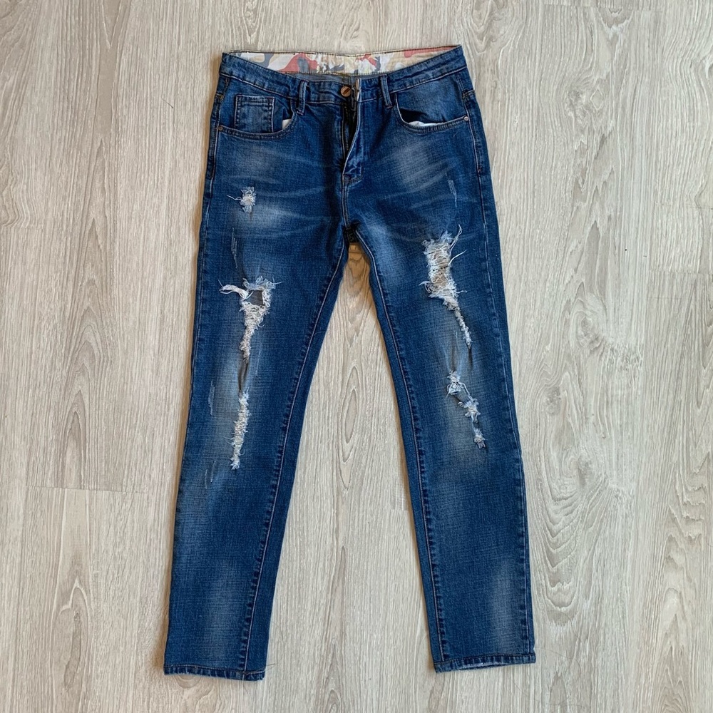 Blue Ripped Boyfriend Denim Jeans